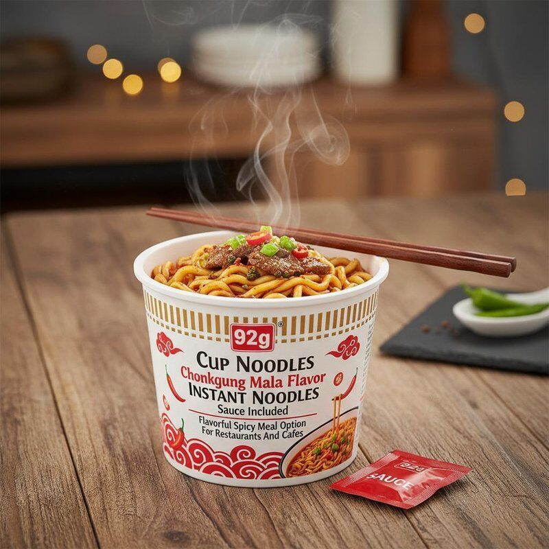 92g12 Tazas de Fideos Chongqing Sabor Mala Fideos Instantáneos con Salsa Opción de Comida Sabrosa y Picante para Restaurantes y Cafeterías